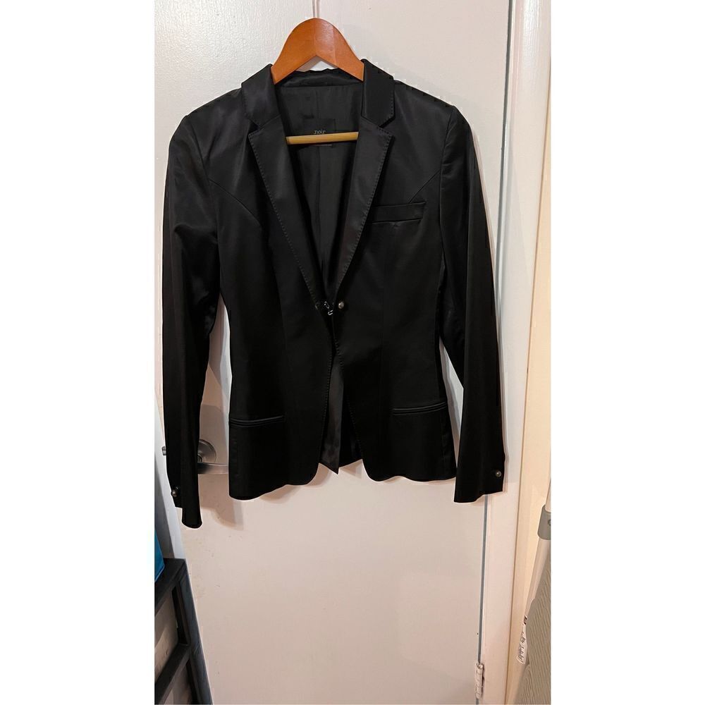Noir Womens Notch Single Button Long Sleeve Blazer Jacket Pockets Black Size 38 - Picture 2 of 12
